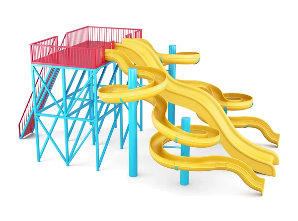 Water slides on a white background. Side view. 3d render image — Stock Photo, Image