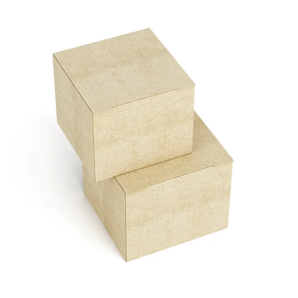 Vista dall'alto di pila di scatole di cartone su sfondo bianco. 3d ren — Foto Stock