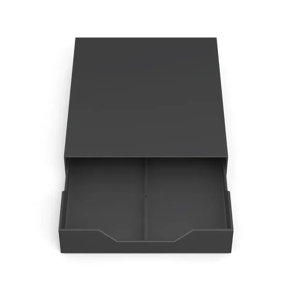 Чорна відкрита коробка ящиків ізольована на білому тлі. 3D візуалізація — стокове фото