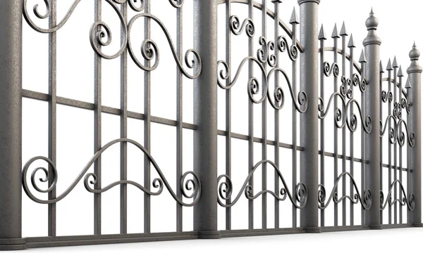 Frammento di metallo battuto recinzione su uno sfondo bianco. rendering 3d — Foto Stock