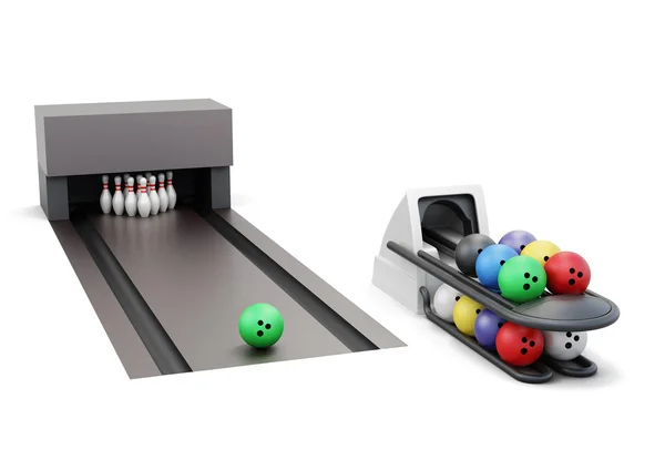 Bowling ve top beyaz bir arka plan üzerinde izole sistem geri. 3 — Stok fotoğraf