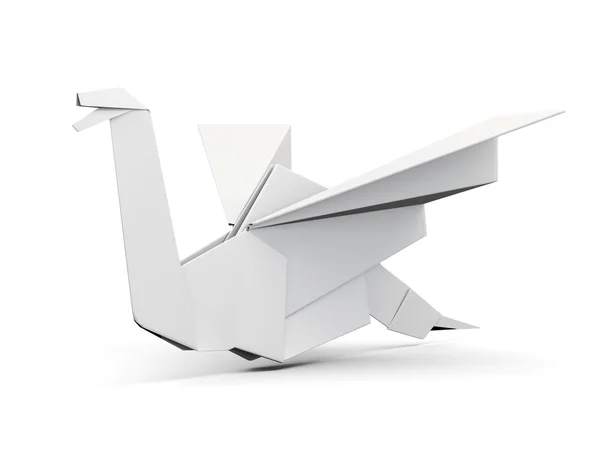 Na białym tle ptak origami. 3D renderowania obrazu — Zdjęcie stockowe