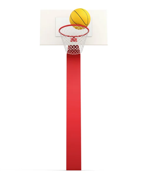 Basquetebol backboard e bola isolada no fundo branco. Renderização 3d — Fotografia de Stock