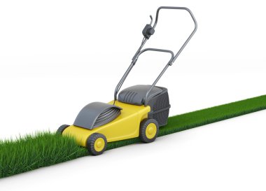 Çim biçme makinesi beyaz arka plan üzerinde çim kesme. 3d render