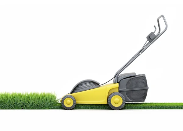 Cortador de grama cortar grama isolada no fundo branco. Renderização 3d — Fotografia de Stock
