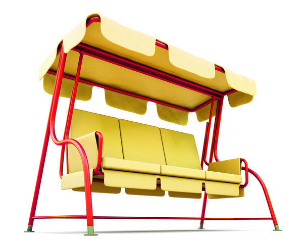 Yellow garden swing with canopy isolated on a white background. 