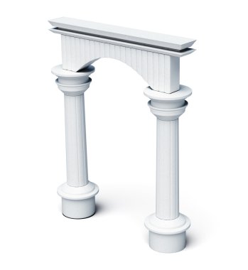 Beyaz arka planda izole edilmiş sütunlar ve kemerler. 3d render