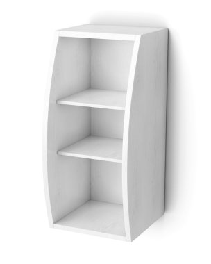 Kitaplık beyaz arka plan üzerinde izole raflar ile. 3D render