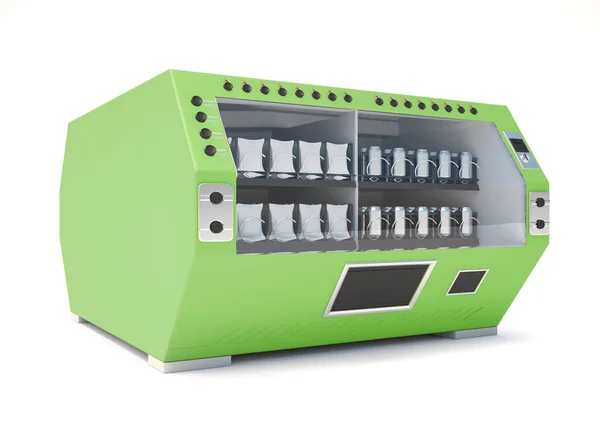 Zielony automat na białym tle. Renderowanie 3D im — Zdjęcie stockowe