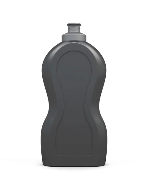 Bottiglia nera vuota di detergente isolata su fondo bianco . — Foto Stock