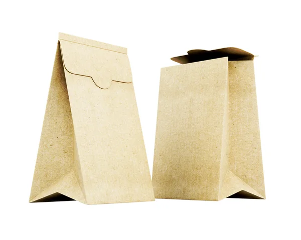 Dos bolsas de papel aisladas sobre fondo blanco. 3d imagen de renderizado —  Fotos de Stock