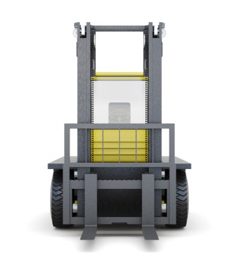 Beyaz arka plan üzerinde izole forklifti. 3D render