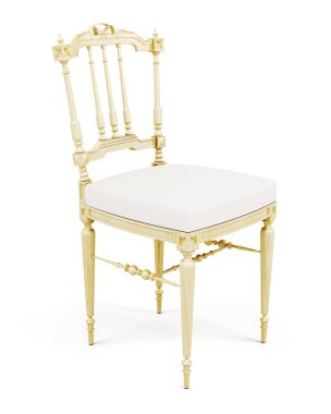 Beyaz arka plan üzerinde izole oyma ahşap sandalye. 3D render IMAG