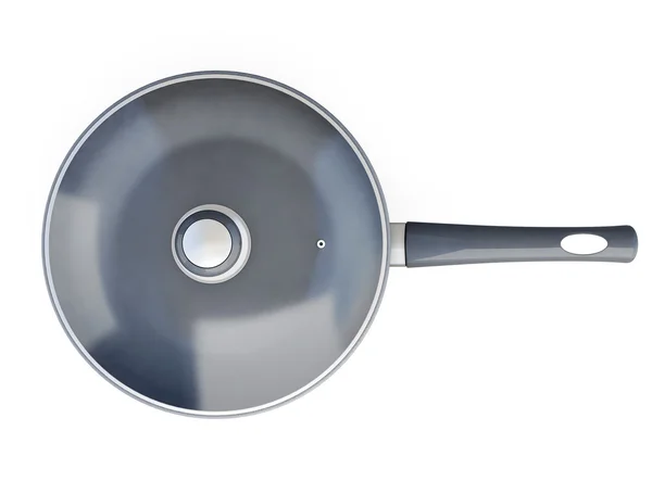 Вид сверху сковороды с крышкой, изолированной на белом фоне. 3d rend — стоковое фото