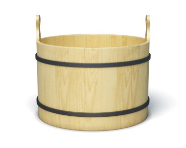 Beyaz arka plan üzerinde izole tahta kova. 3D render