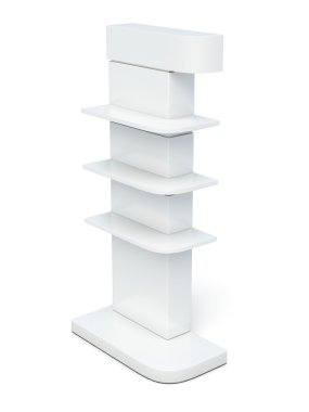 Raflar üzerinde beyaz bir arka plan ile raf. 3D render resim