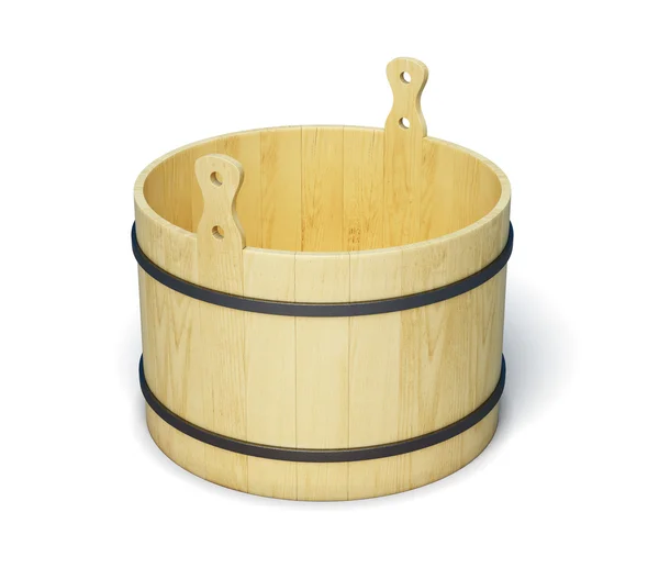 Wooden bucket isolated on white background. 3d render image — Stock Photo, Image