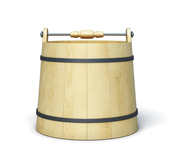 Empty wooden bucket on a white background. 3d rendering — Stock Photo, Image