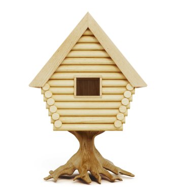 Fabulous cabin on a stump isolated on a white background. 3d ren clipart