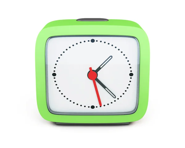 Reloj despertador cuadrado aislado sobre fondo blanco. Vista frontal. 3d —  Fotos de Stock