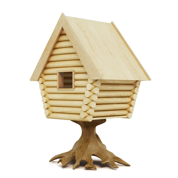 Houten fairy huis op een stomp geïsoleerd op een witte achtergrond. 3D — Stockfoto