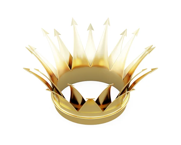 Coroa dourada isolada sobre fundo branco. Renderização 3d — Fotografia de Stock