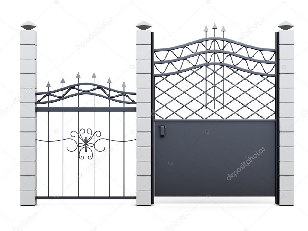Gate and fence isolated on white background