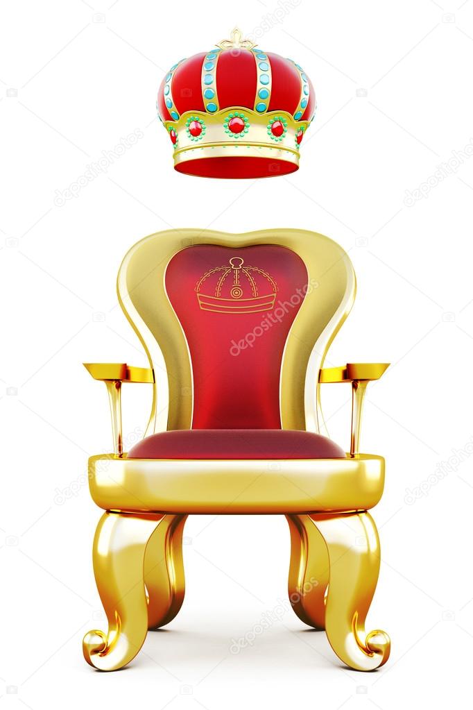 Golden throne with a crown at the top. 