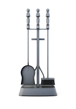 Beyaz arka plan üzerinde izole şömine aksesuarları. 3D render