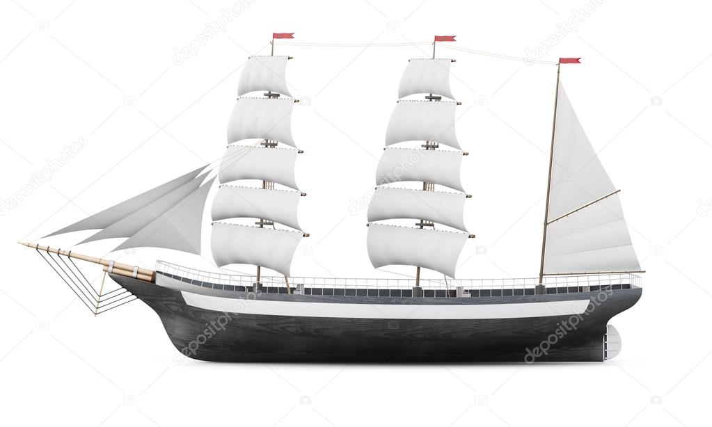 Sailing ship model isolated on a white background. 3d rendering