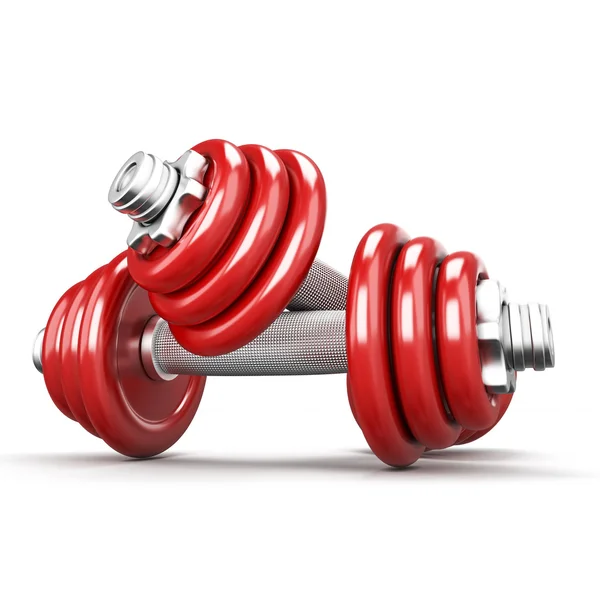 Two red dumbbells on white background — Stock Photo, Image