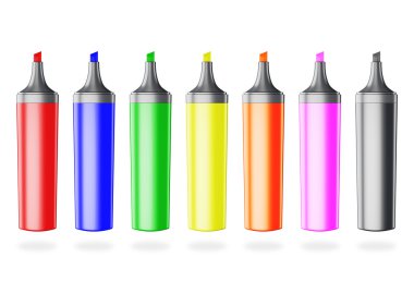 Kapaklar olmadan renkli işaretleyicileri kümesi.