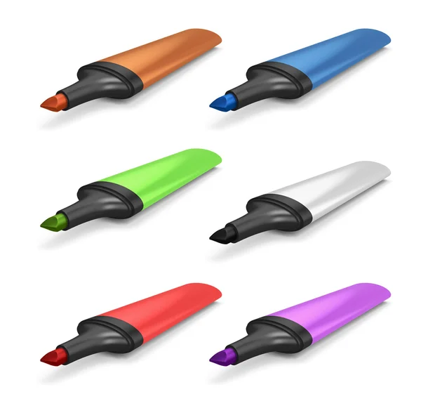 Colored markers without caps on a white background. — Stock Photo, Image