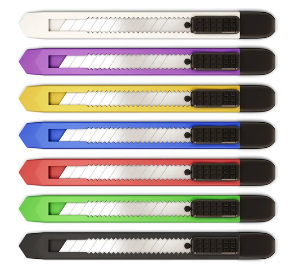 Set of color stationery knifes. — Stock Photo, Image
