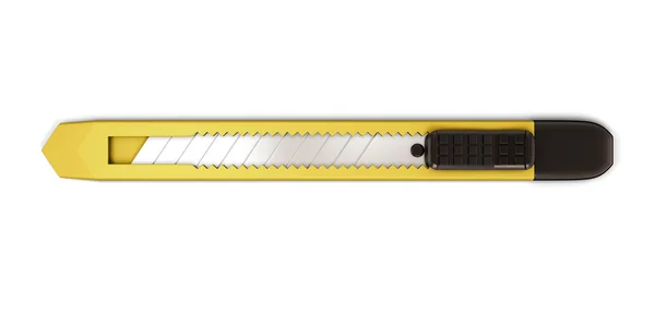 Gelbes Schreibwarenmesser isoliert auf weißem Hintergrund. — Stockfoto