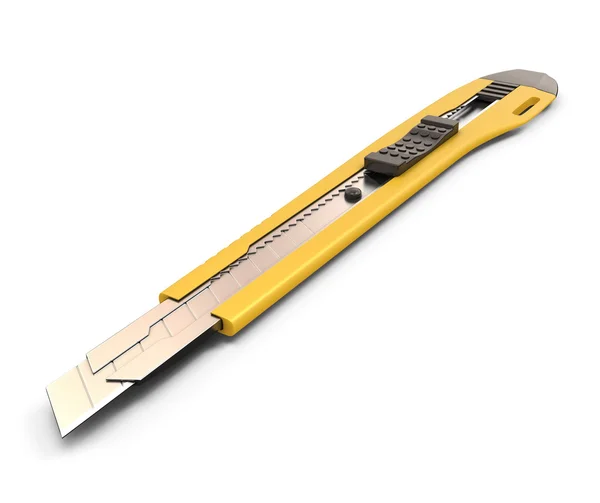 The yellow stationery knife isolated on white background. — Stock Photo, Image