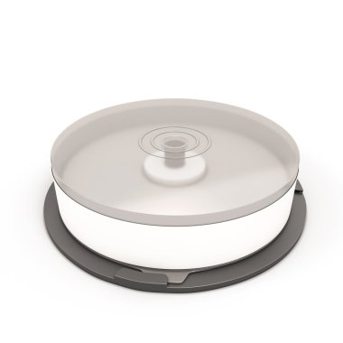 CD yığını büyük plastik iğ izole üzerinde beyaz adam kapalı