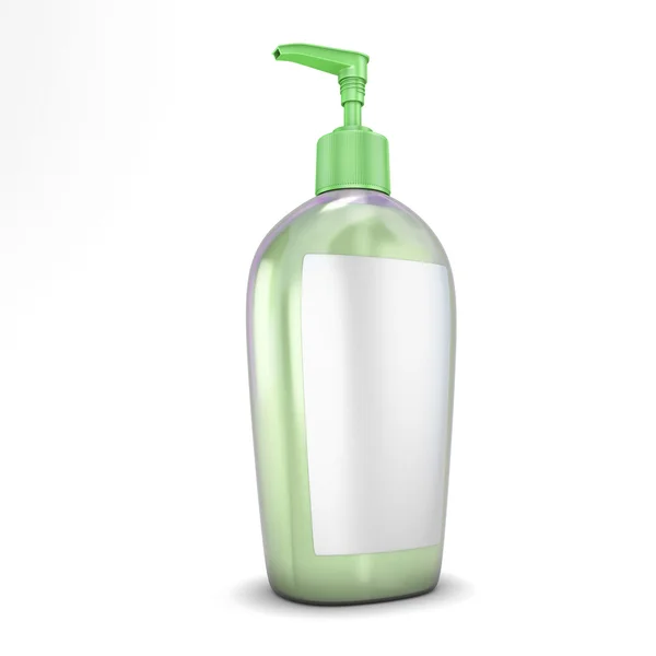 Zielone butelki z mydłem — Zdjęcie stockowe