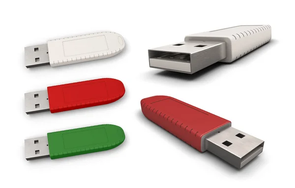 Setați unități flash USB în diferite culori cu diferite specii . — Fotografie, imagine de stoc