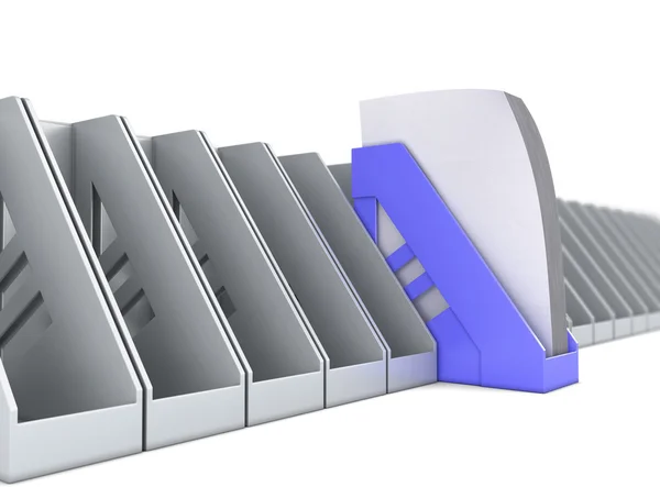 Blauwe papierlade onderscheidt zich onder de papierladen — Stockfoto