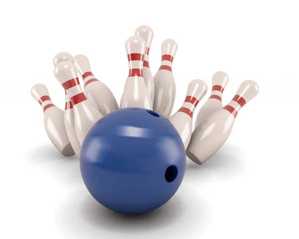 Bowling bollen kraschar in i stiften — Stockfoto