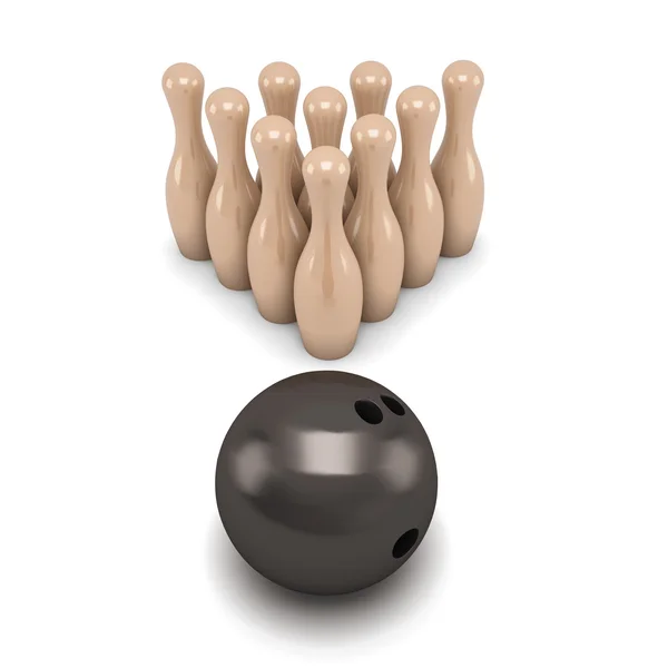 Bowling pimleri ve beyaz arka plan üzerinde topu — Stok fotoğraf