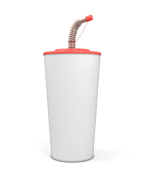 Copa de plástico blanco en blanco con una paja para su diseño —  Fotos de Stock