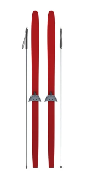 Red skis and sticks front view — Stock Photo, Image