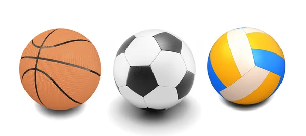 Ensemble de ballons de basket-ball, soccer et volley-ball — Photo