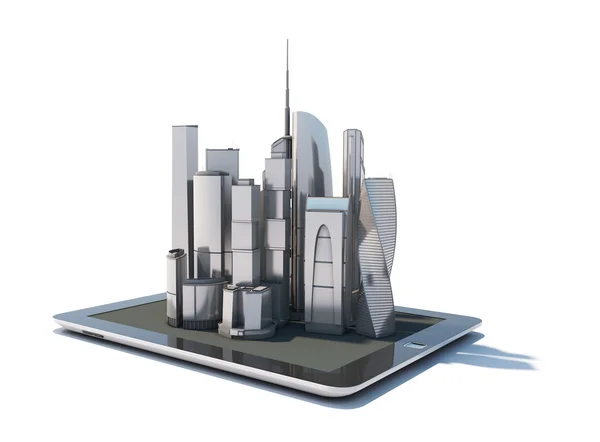 Ofis blokları 3D Şehir streetmap ile tablet