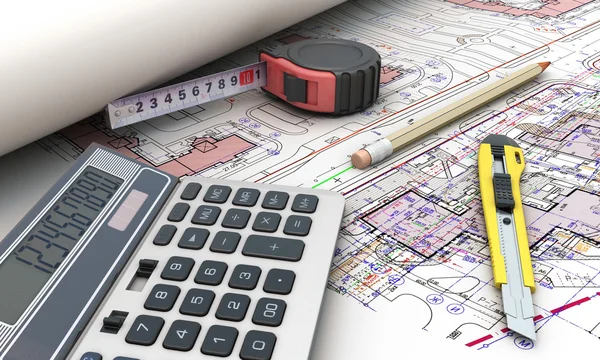 Tools of the architects plans. — Stock Photo, Image