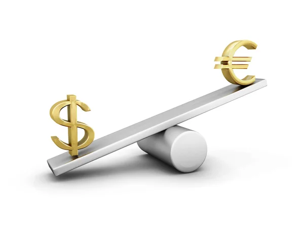 Measuring the weight of the euro and the dollar — Stock Photo, Image