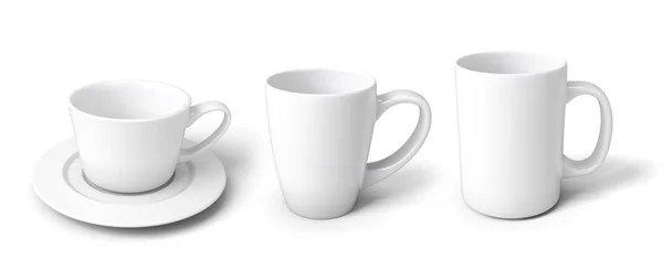 Conjunto de tazas blancas para diferentes bebidas — Foto de Stock