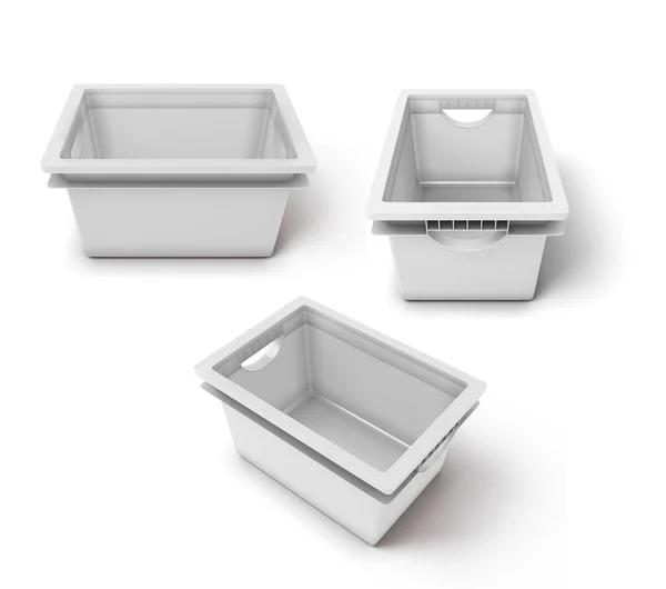 Set of white plastic boxs for clothes or toys — Stock Photo, Image